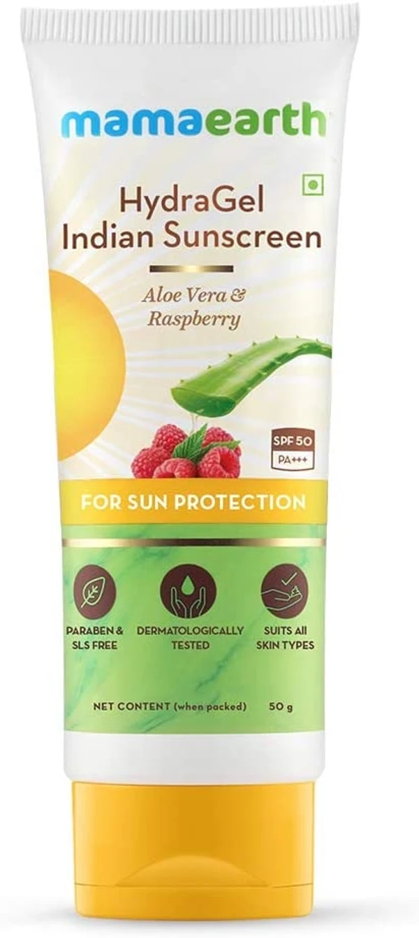 Mamaearth's Ultra Light Natural Sunscreen Lotion SPF 50 PA+++ For Indian Skin, With alovera and raspberry , 50ml