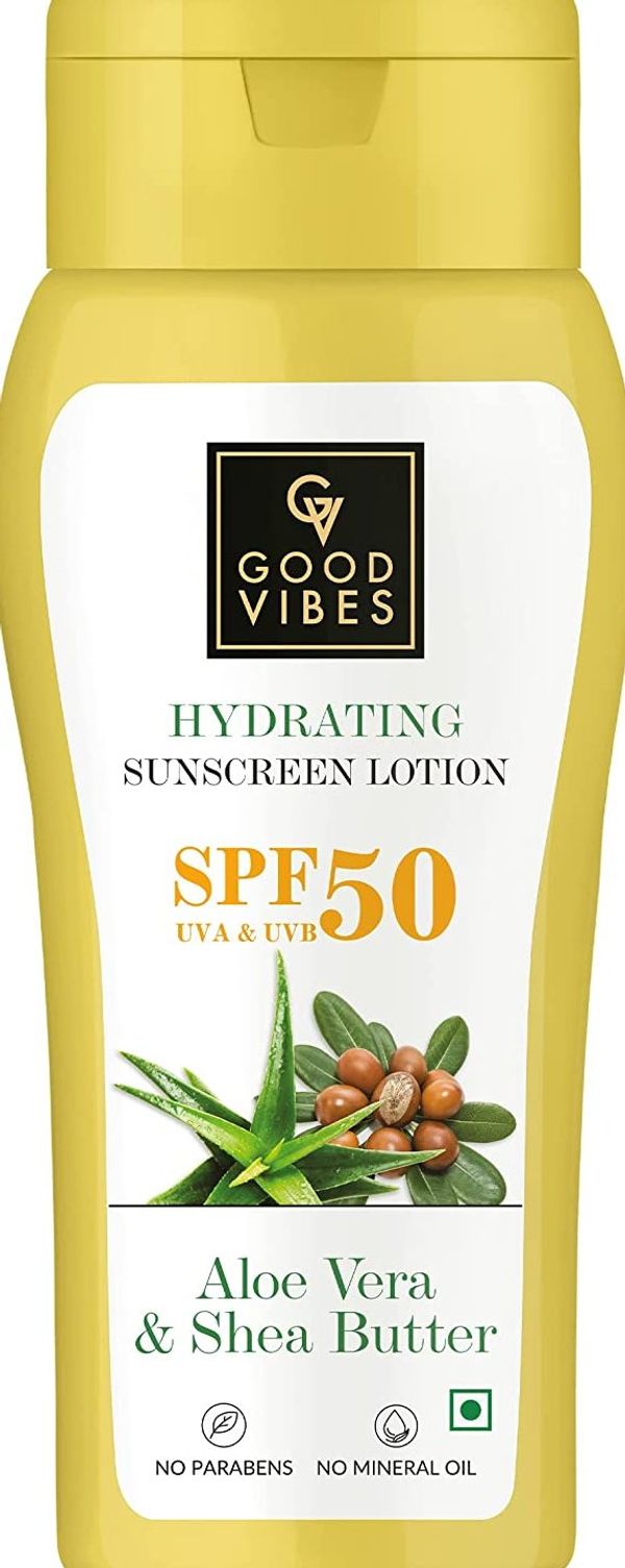 Good Vibes Aloe Vera & Shea Butter Hydrating Sunscreen Lotion SPF 50 (110ml,)