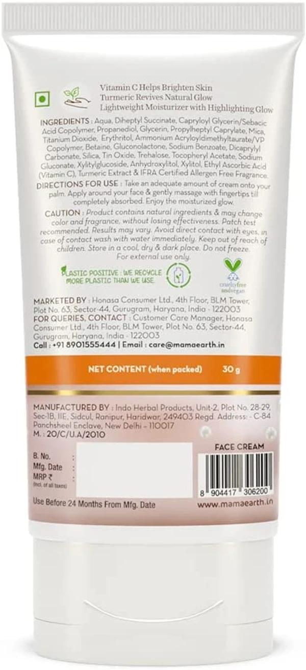 Mamaearth Vitamin C Daily Glow Lumi Cream with Vitamin C & Turmeric for Moisturizing Glow, Moisturizer with Highlighter - 30 g