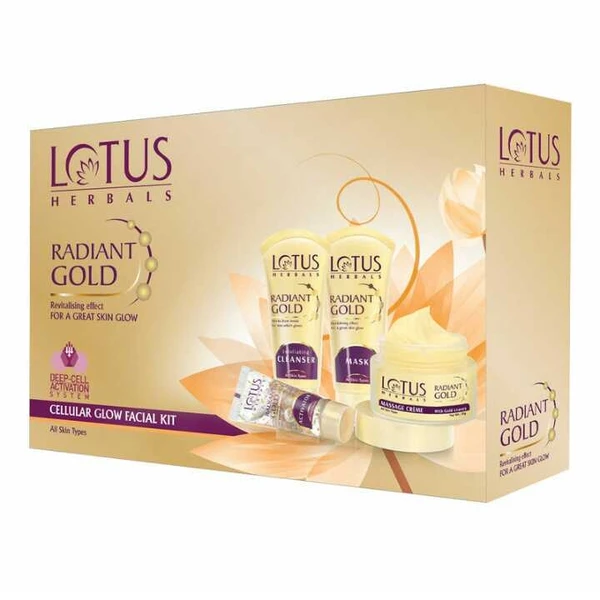 Lotus Radiant Gold Facial Kit for instant glow with 24K Pure Gold & Papaya,4 easy steps , 170g