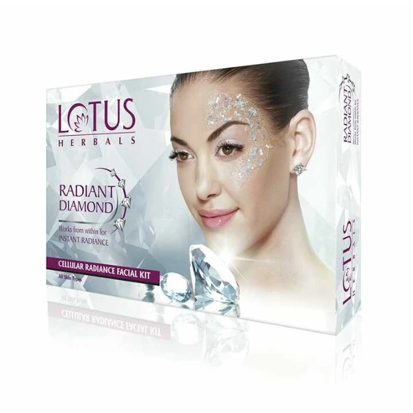 Lotus Herbals Radiant Diamond Facial Kit For Instant Radiance With Diamond Dust & Cinnamon, 4 Easy Steps, 37 g