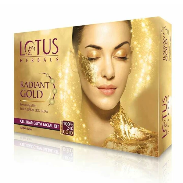 Lotus Radiant Gold Facial Kit for instant glow with 24K Pure Gold & Papaya ,4 easy steps 37g