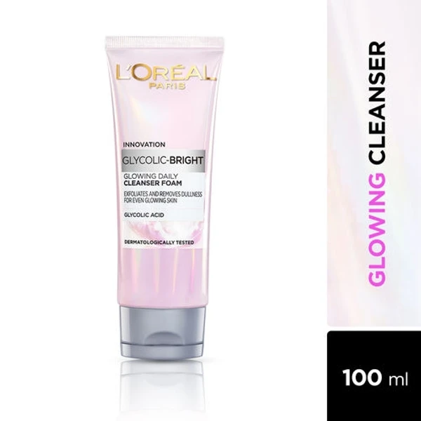 L'Oreal Paris Glycolic Bright Daily Foaming Face Cleanser With Glycolic Acid For Dull Skin (100ml)