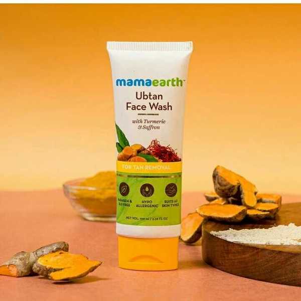 Mamaearth Ubtan Natural Face Wash for All Skin Type with Turmeric & Saffron for Tan removal and Skin brightning 100 ml - SLS & Paraben Free