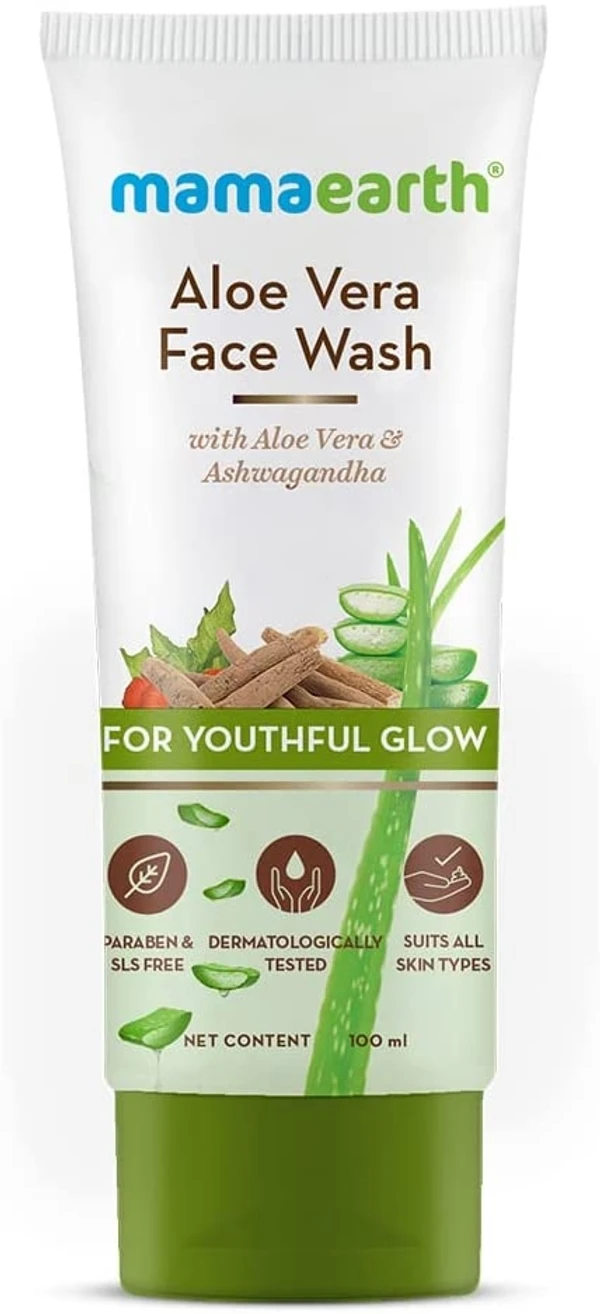 Mamaearth Aloe Vera Face Wash with Aloe Vera & Ashwagandha for a Youthful Glow - 100 ml