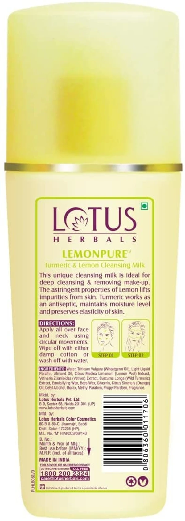 Lotus Herbals LEMONPURE Turmeric & Lemon Cleansing Milk ,170ml