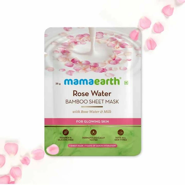 Mamaearth Rose Water Bamboo Sheet Mask with Rose Water & Milk for Glowing Skin - 25 g