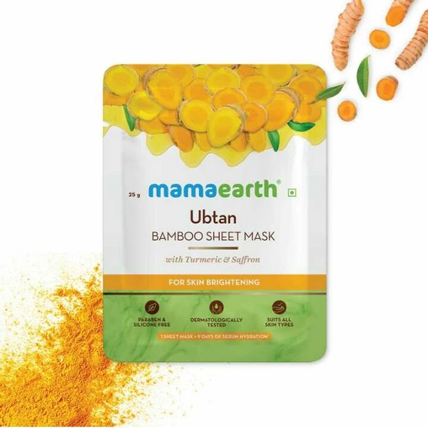 Mamaearth Ubtan Bamboo Sheet Mask with Turmeric & Saffron for Skin Brightening - 25 g