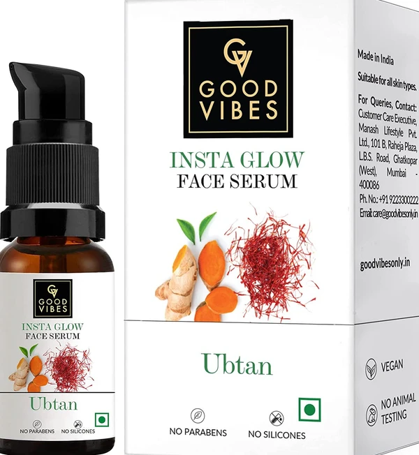 Good Vibes Ubtan Insta Glow Face Serum, 30 ml | Brightening, Nourishing, Moisturizing Skin Serum For All Skin Types | With Turmeric, Saffron, Vitamin B3 | Vegan, No Parabens, Sulphates & Mineral Oil