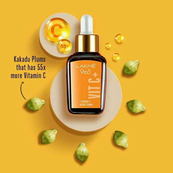 Lakme Vitamin C Serum 15ml LAKMÉ 9 to 5 Vitamin C+ Face Serum, For Nourished & Bright Skin with Antioxidant Rich Vitamin C & Kakadu Plum Extract, Non Greasy, 15ml