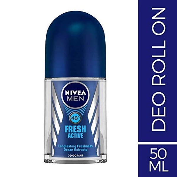 NIVEA Men Deodorant Roll On, Fresh Active, 48h Long lasting Freshness, 50 ml