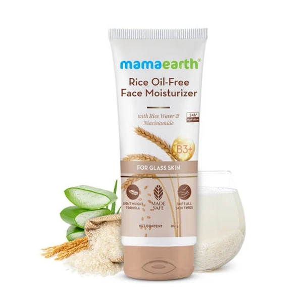 Mamaearth Rice Oil-Free Face Moisturizer With Rice Water & Niacinamide For Glass Skin (80gm)