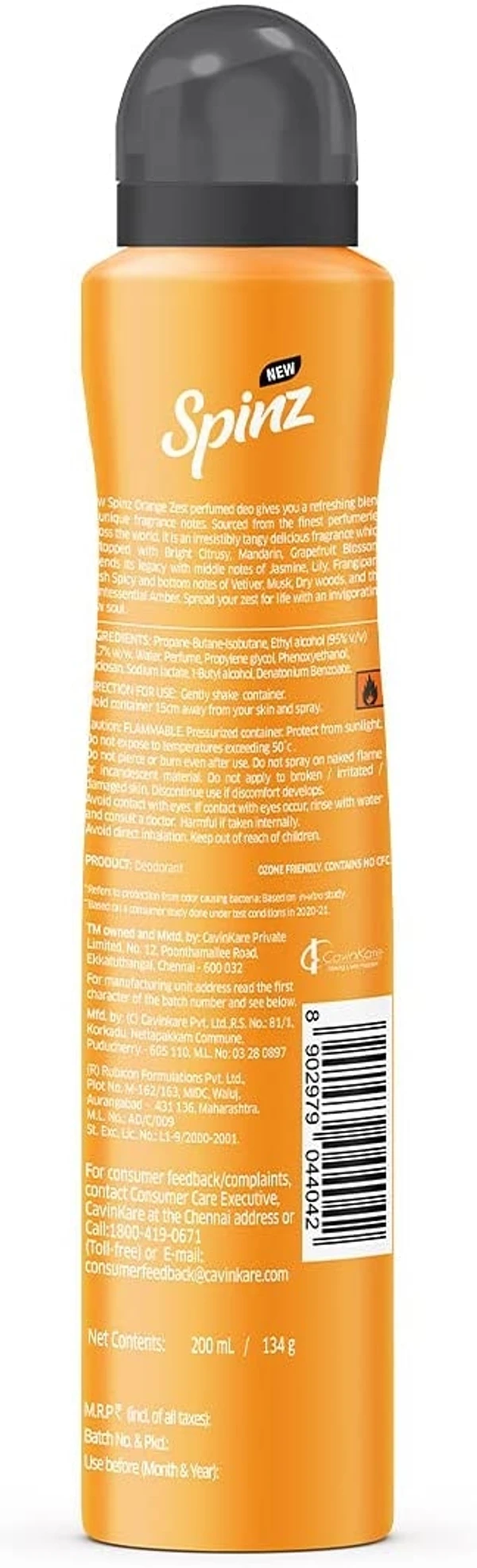 New Spinz Orange Zest Perfumed Deo for Women, 150ml