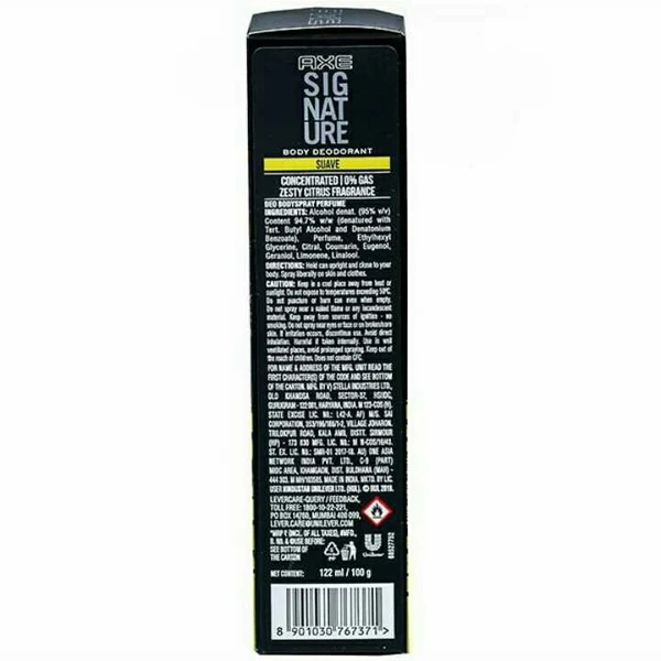 Axe Signature Suave Long Lasting No Gas Deodorant Bodyspray Perfume For Men, 122 ml