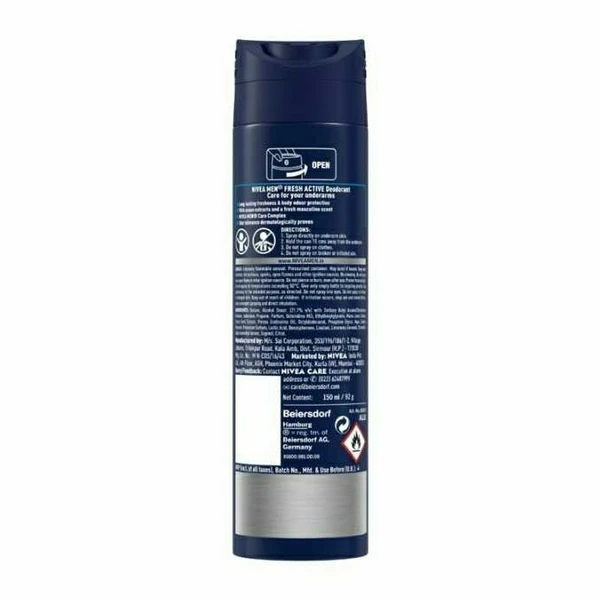 NIVEA Men Deodorant, Fresh Active, 48h Long lasting Freshness, 150 ml