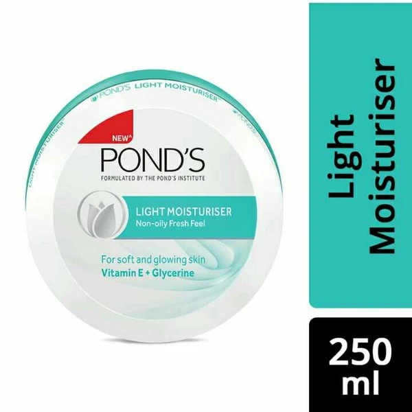 POND'S Light Moisturiser, Non- Oily With Vitamin E And Glycerine, For Soft And Glowing Skin, 250ml