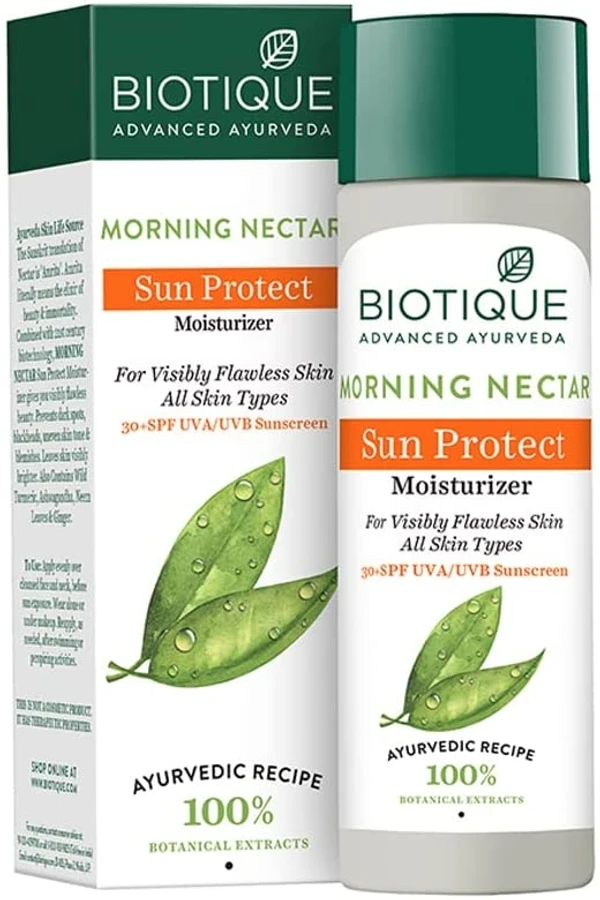 Biotique Morning Nectar Sun Protect Moisturizer For Visibly Flawless Skin All Skin Types, 120 ml