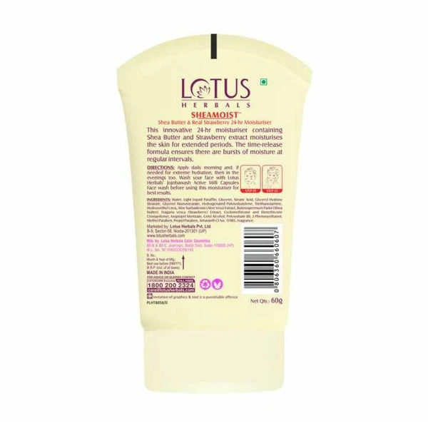 Lotus Herbal Shea Butter and Real Strawberry 24 Hour Moisturiser, 60g