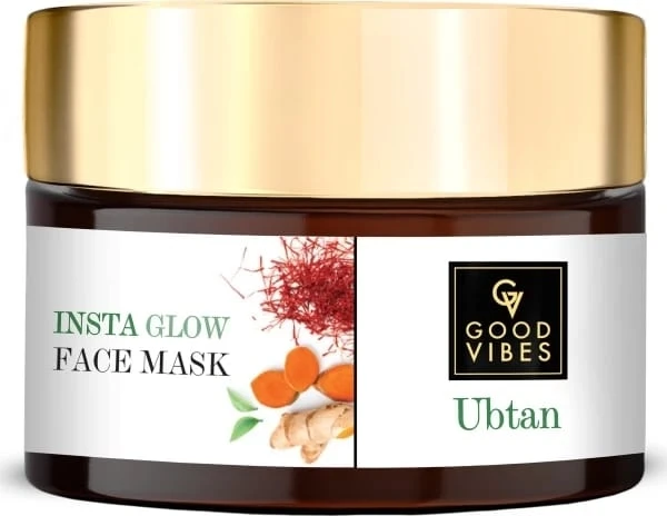 Good Vibes Ubtan Insta Glow Face Mask, 50 g | Brightening, Cleansing, Smoothening Face Pack For All Skin Types | With Turmeric, Saffron, Sunflower Seed Oil | No Parabens, Sulphates & Mineral Oil