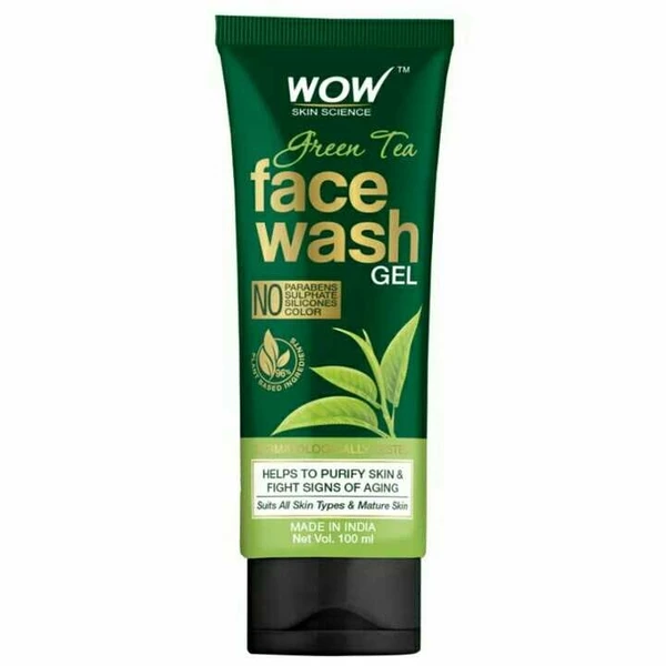 WOW Skin Science Green Tea Face Wash Gel - Contains Green Tea, Aloe Leaf Extracts, Pro-Vitamin B5 & Vitamin E - For Purifying Skin - No Parabens, Sulphate, Silicones & Color, 100 ml