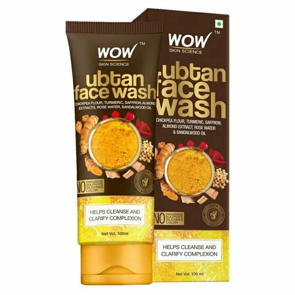 WOW Skin Science Ubtan Face Wash with Chickpea Flour, Turmeric, Saffron, Almond Extract, Rose Water & Sandalwood Oil - No Sulphate, Parabens, Silicones & Color (100mL)