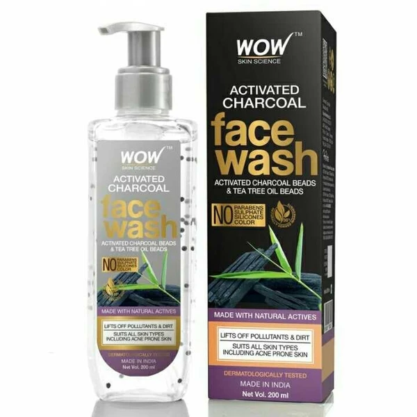 WOW Activated Charcoal infused with Activated Charcoal Beads No Parabens & Sulphate Face Wash (200mL)