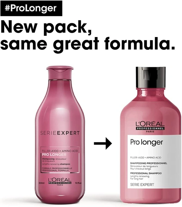 Loreal Professionnel Pro Longer Shampoo for Long Hair with Thinned Ends, With Filler-A100 and Amino Acid, Serie Expert, 300 ml