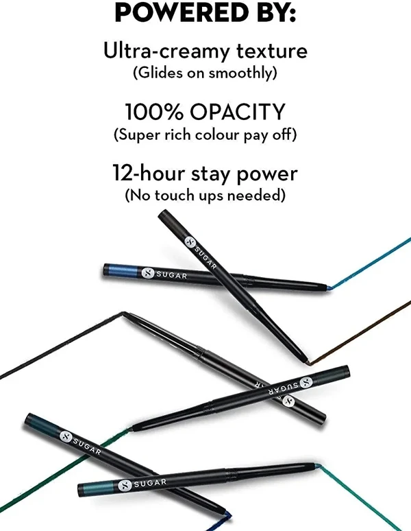 SUGAR Cosmetics - Kohl Of Honour - Intense Kajal - 03 Aqua Lung (Blue Kajal) - Ultra Creamy Texture, Smudge Proof, Water Proof Kajal, Long Lasting Eye Pencil, Lasts Up to 12 hours