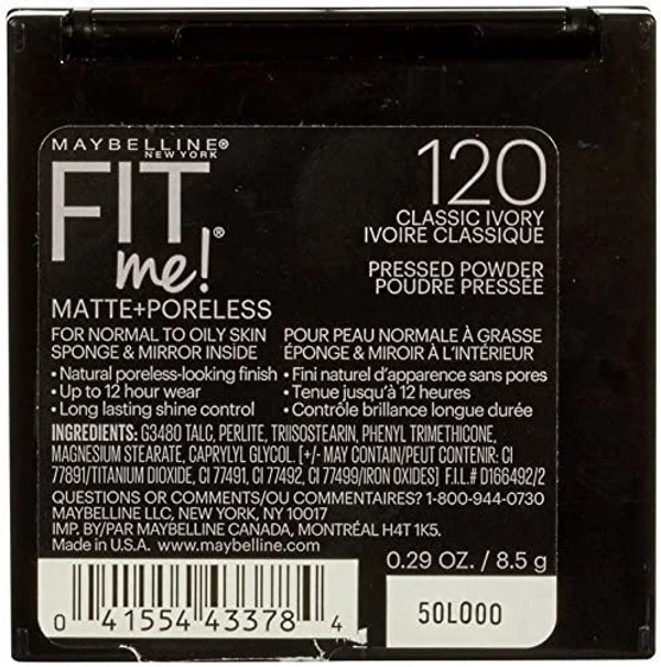 Maybelline New York Fit Me Matte Poreless Powder, 120 Classic Ivory, 8.5g