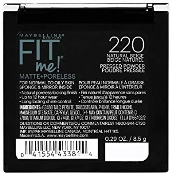 Maybelline New York Fit Me Matte Poreless Powder, 220 Natural Beige, 8.5g