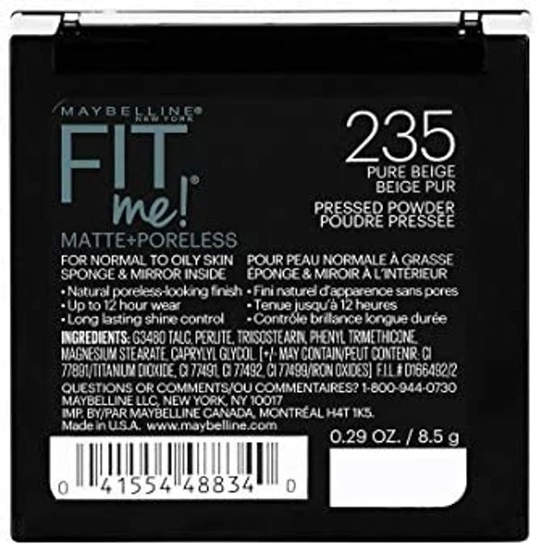 Maybelline New York Fit ME Matte Poreless Powder, 235 Pure Beige, 8.5g