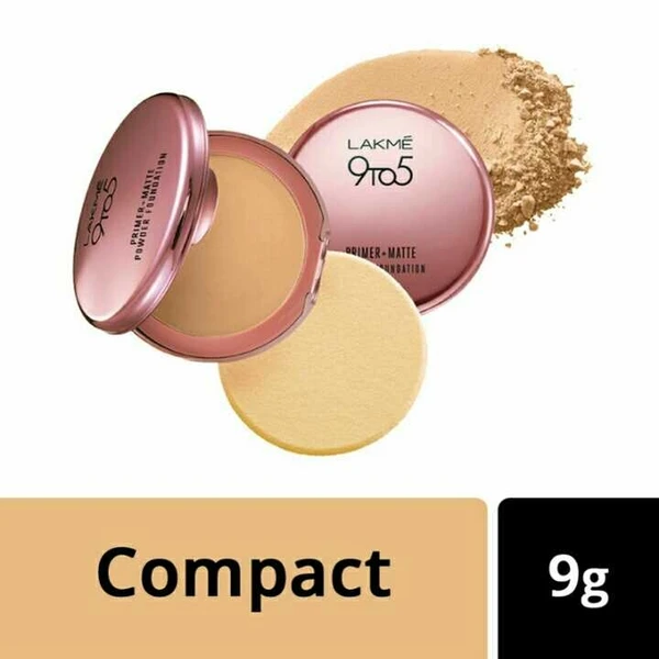 Lakmé 9 To 5 Primer + Matte Powder Foundation Compact, Silky Golden (3)