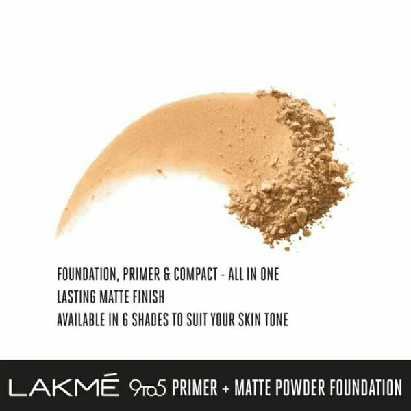 Lakmé 9 To 5 Primer + Matte Powder Foundation Compact, Silky Golden (3)