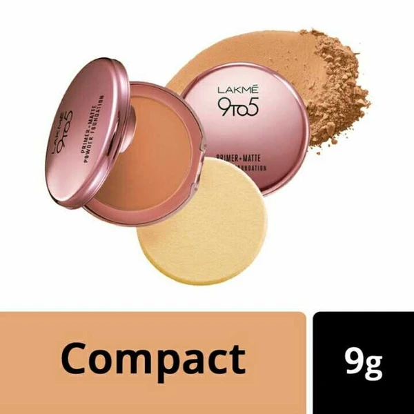 Lakmé 9 To 5 Primer + Matte Powder Foundation Compact, Natural Almond