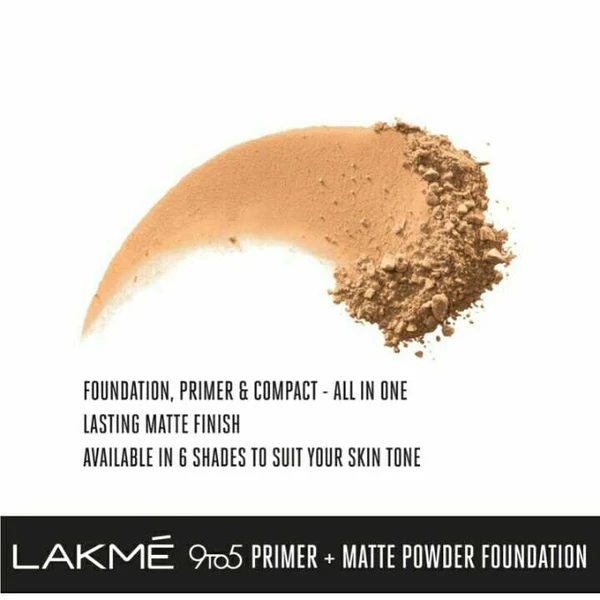 Lakmé 9 To 5 Primer + Matte Powder Foundation Compact, Natural Almond