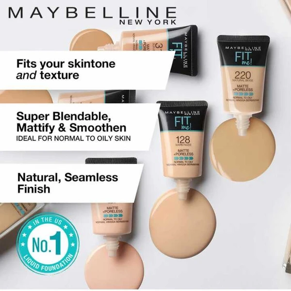 Maybelline New York Fit Me Matte+Poreless Liquid Foundation Tube, (230)