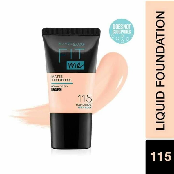 Maybelline New York Fit Me Matte+Poreless Liquid Foundation Tube, 115