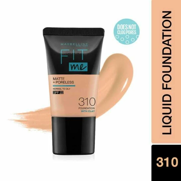 Maybelline New York Fit Me Matte+Poreless Liquid Foundation Tube, (310)