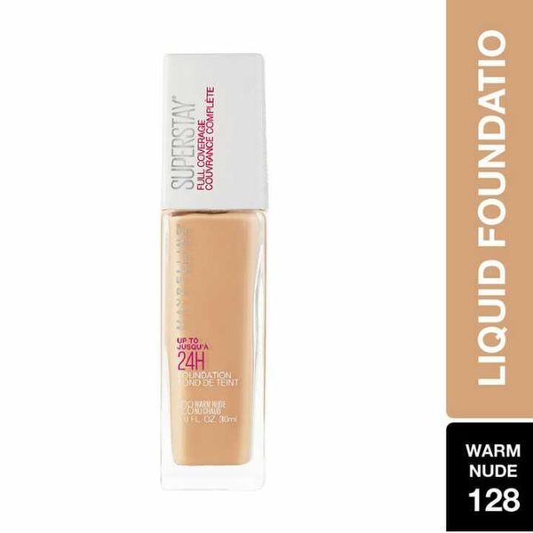 Maybelline New York Super Stay 24H Full Coverage Liquid Foundation, Warm Nude 128, 30ml