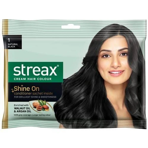 Streax Cream Hair Colour for Women & Men | Natural Black 45gm