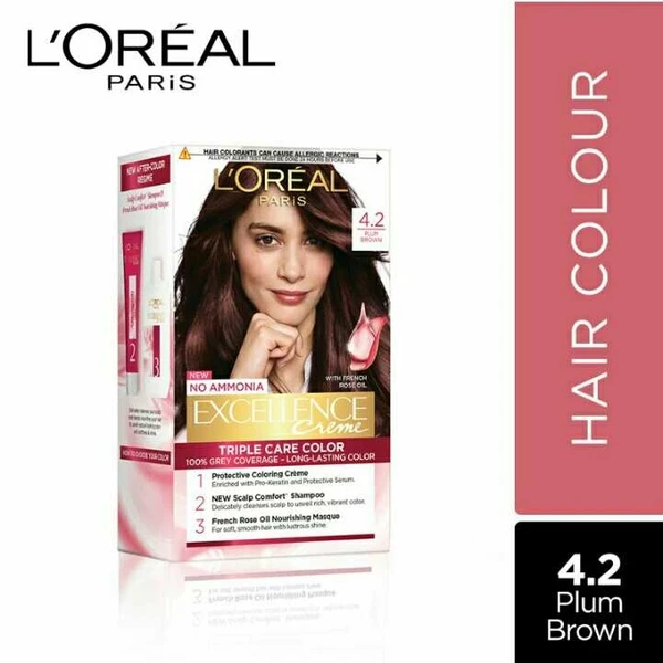 L'Oreal Paris Excellence Creme Hair Color, 4.20 Plum Brown, 72ml+100g