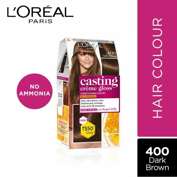 L'Oreal Paris Casting Creme Gloss Hair Color, 400 Dark Brown, 87.5g