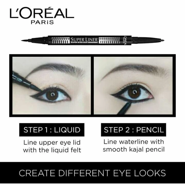 L'Oreal Paris Super Liner Superstar Duo Designer Eyeliner, Black, 0.65g