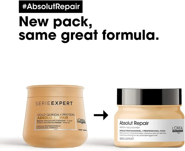 Loreal Professionnel Absolut Repair Hair Mask With Protein & Gold Quinoa For Dry And Damaged Hair, Serie Expert, Loreal  Professionnel Absolut Repair Hair Mask With Protein & Gold Quinoa For Dry And Damaged Hair, Serie Expert, 250Gm