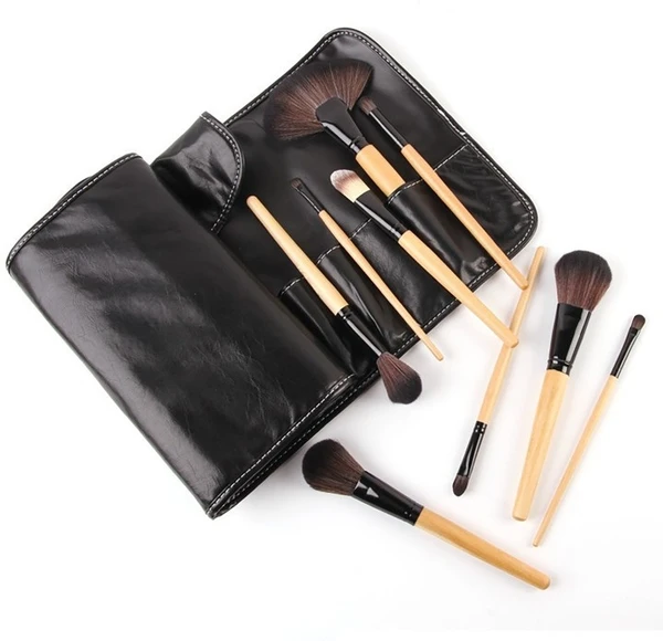 Professional 32 pcs wooden Make Up bursh set Pu leather pouch