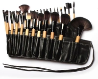 Professional 32 pcs wooden Make Up bursh set Pu leather pouch