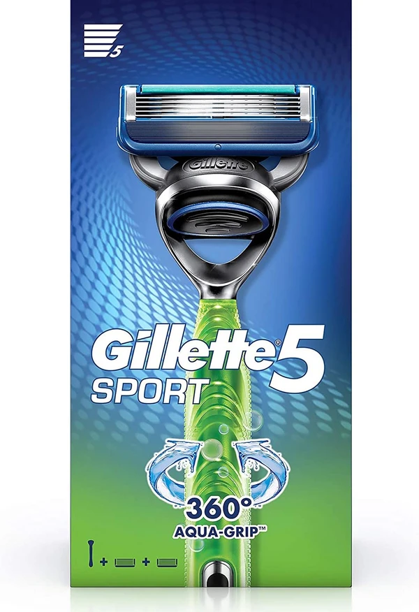 Gillette Sport 5-Blade No Slip Aquagrip Men’s Razor + 1 Cartridge