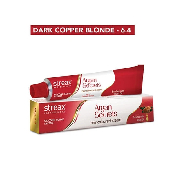 Streax Professional Argan Secrets Hair Colourant Cream - Dark Copper Blonde 6.4 (60gm)