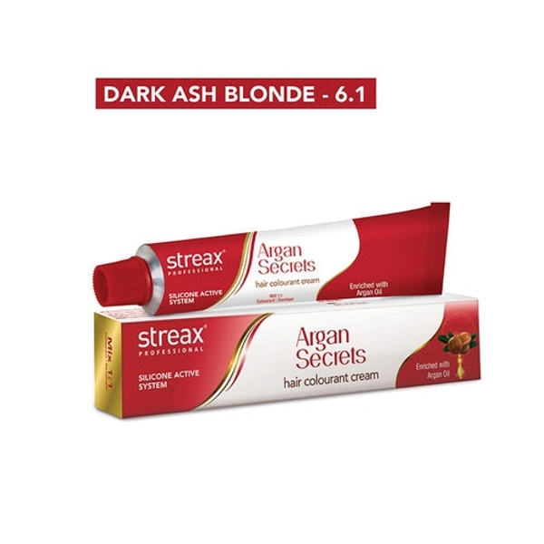 Streax Professional Argan Secrets Hair Colourant Cream - Dark Ash Blonde 6.1 (60gm)