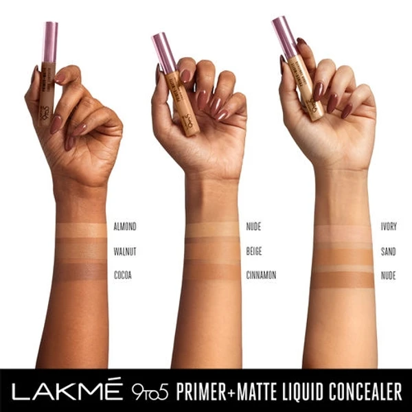 Lakme 9to5 Primer + Matte Liquid Concealer - 34 Almond